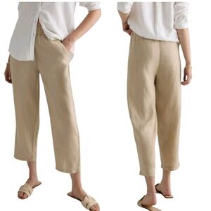 NWT Quince 100% European Linen Pants Driftwood Cream Beige Stretchy Waist M